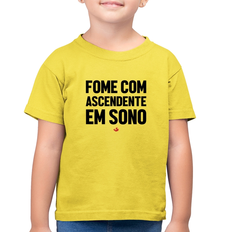Camiseta Algodão Infantil Fome com ascendente em sono - Amarelo Canário