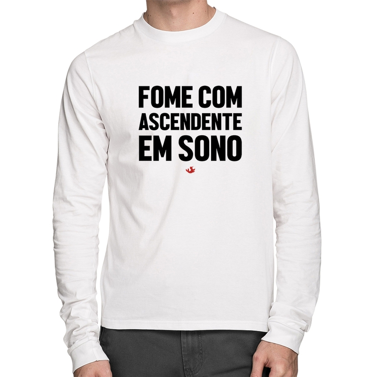 Camiseta Algodão Fome com ascendente em sono Manga Longa - Branca