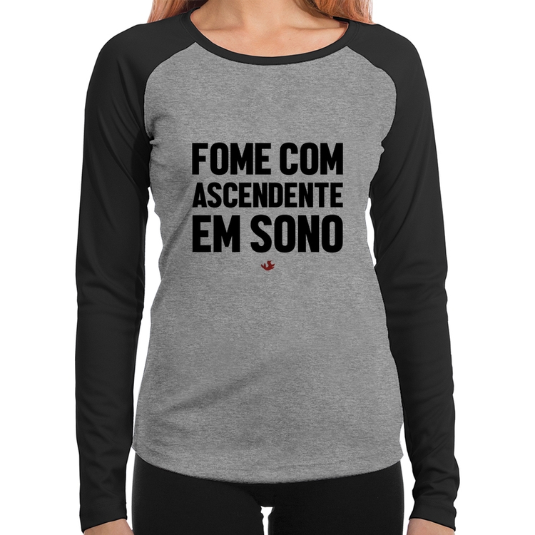 Baby Look Raglan Fome com ascendente em sono Manga Longa - Cinza/Preto
