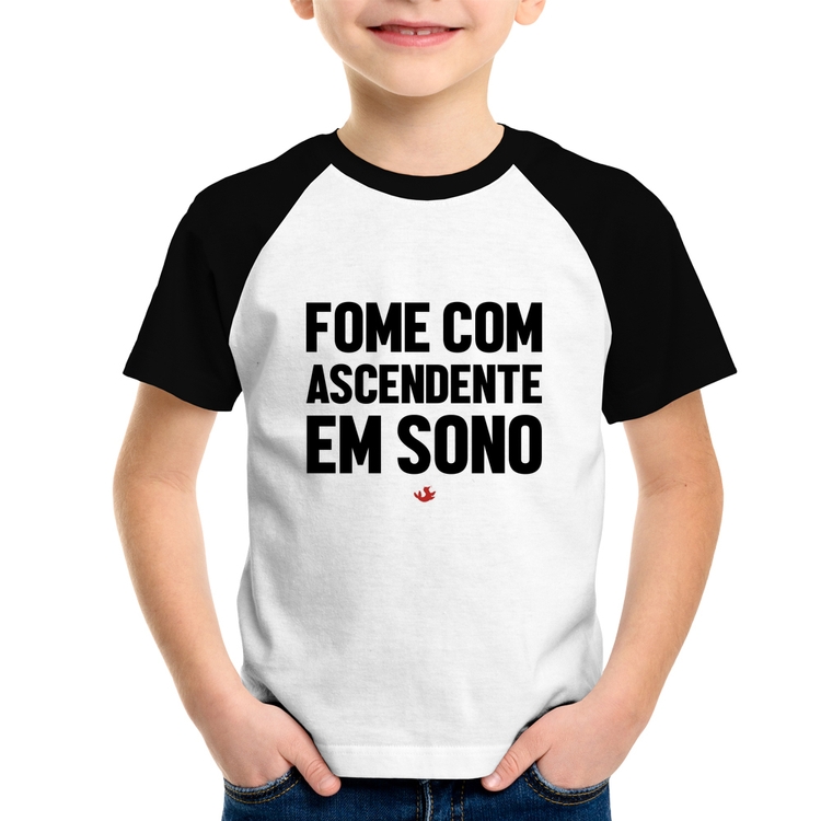 Camiseta Raglan Infantil Fome com ascendente em sono