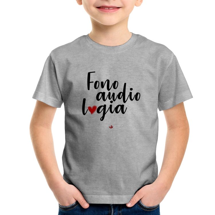 Camiseta Infantil Fonoaudiologia por amor - Cinza