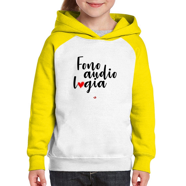 Moletom Infantil Fonoaudiologia por amor - Branco/Amarelo