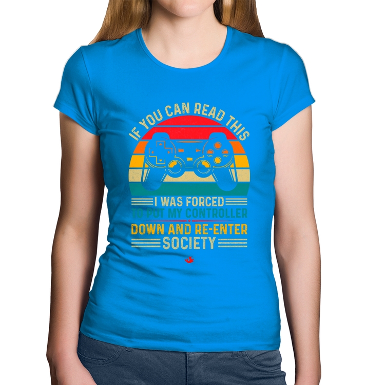 Baby Look Algodão Forced to reenter society - Azul