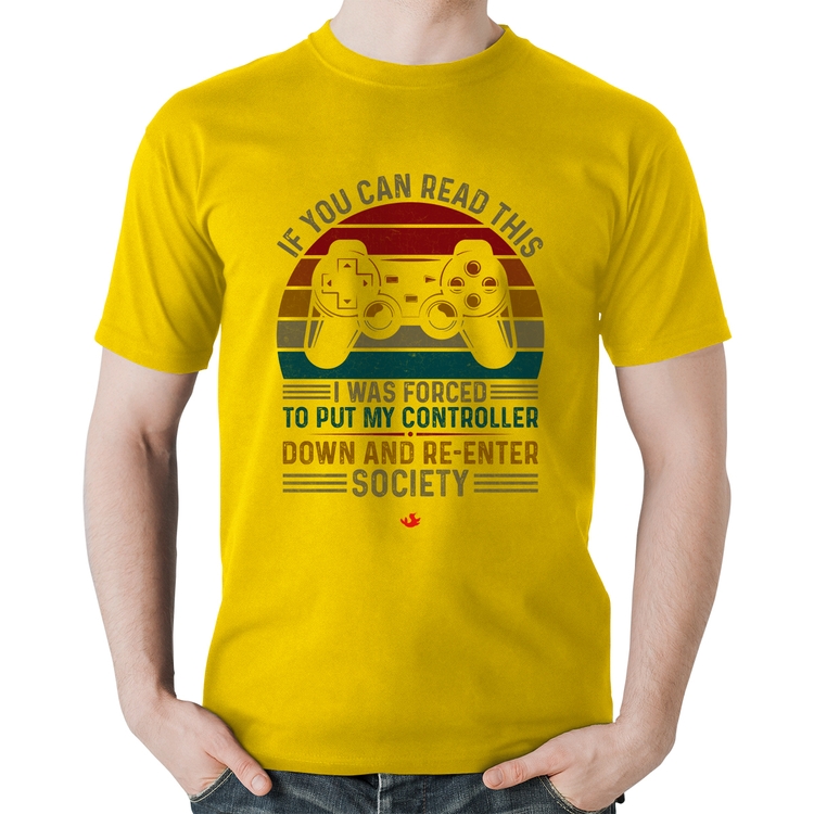 Camiseta Algodão Forced to reenter society - Amarela