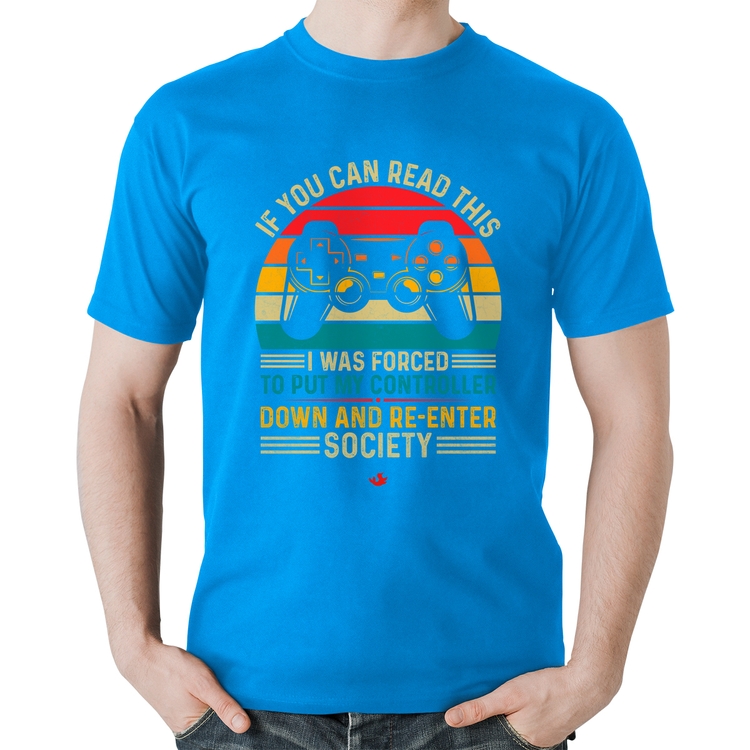 Camiseta Algodão Forced to reenter society - Azul