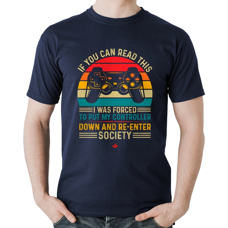 Camiseta Algodão Forced to reenter society - Marinho
