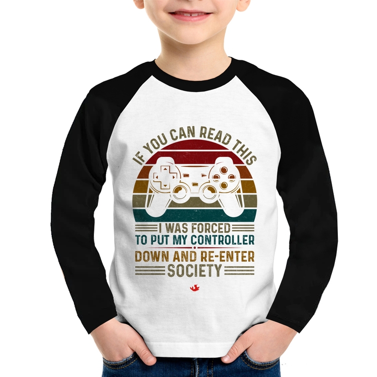 Camiseta Raglan Infantil Forced to reenter society Manga Longa