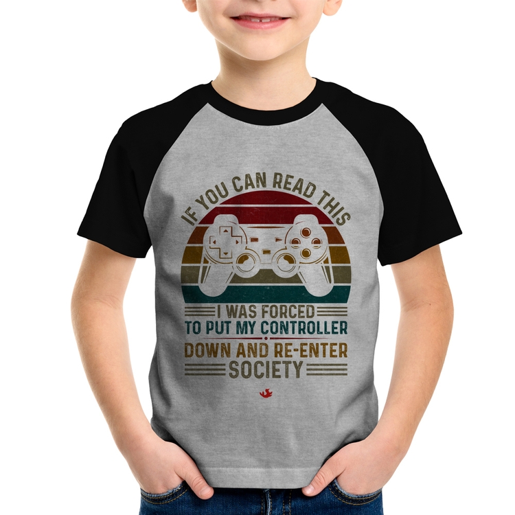 Camiseta Raglan Infantil Forced to reenter society - Cinza/Preto