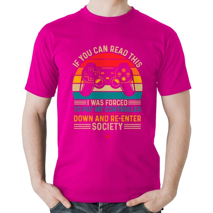 Camiseta Algodão Forced to reenter society - Rosa