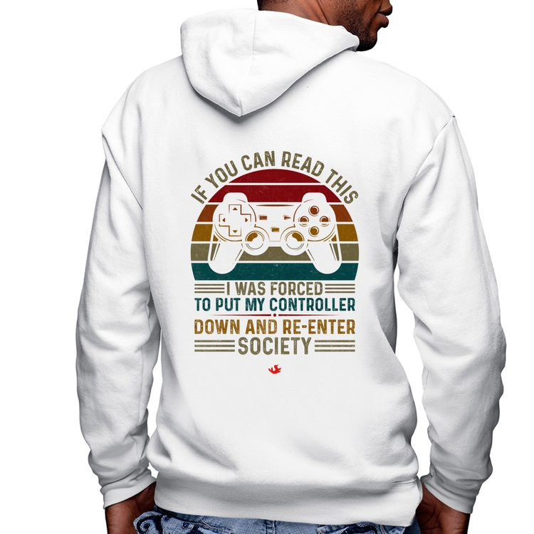 Blusa Moletom Forced to reenter society Masculina com Capuz e Zíper - Branca