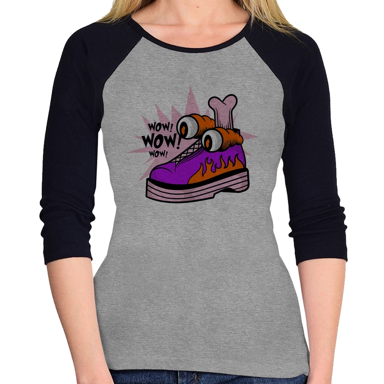 Baby Look Raglan Forever Cool Manga 3/4 - Cinza/Preto