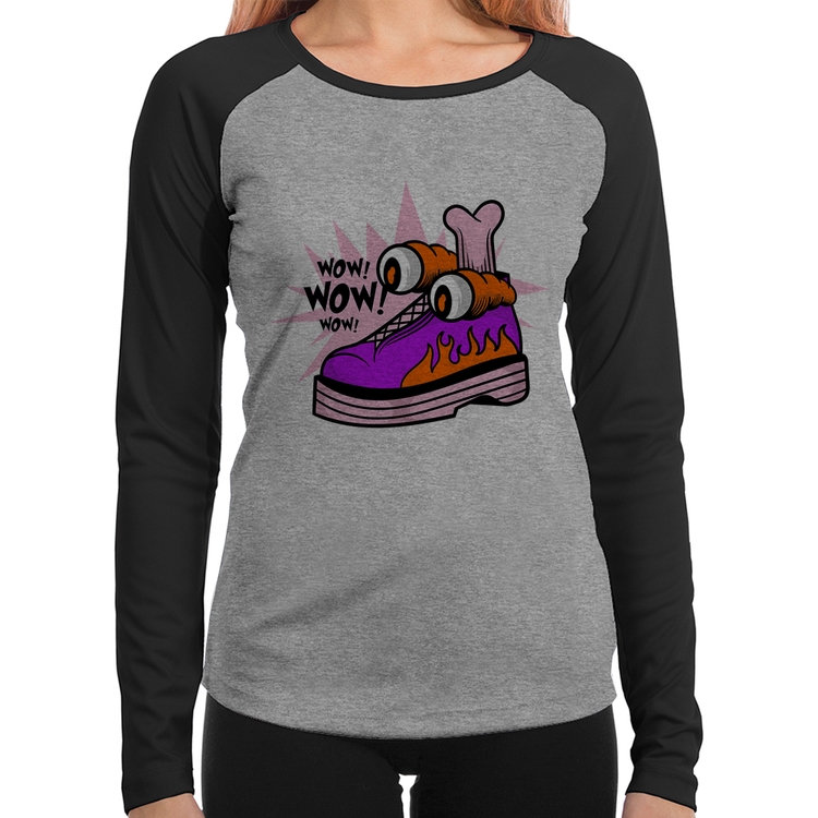 Baby Look Raglan Forever Cool Manga Longa - Cinza/Preto