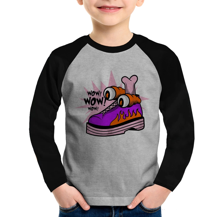 Camiseta Raglan Infantil Forever Cool Manga Longa - Cinza/Preto