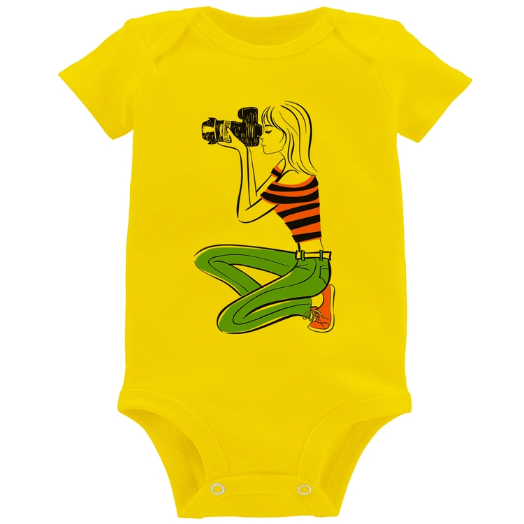 Body Bebê Fotógrafa Art - Amarelo