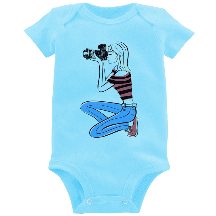 Body Bebê Fotógrafa Art - Azul Bebê