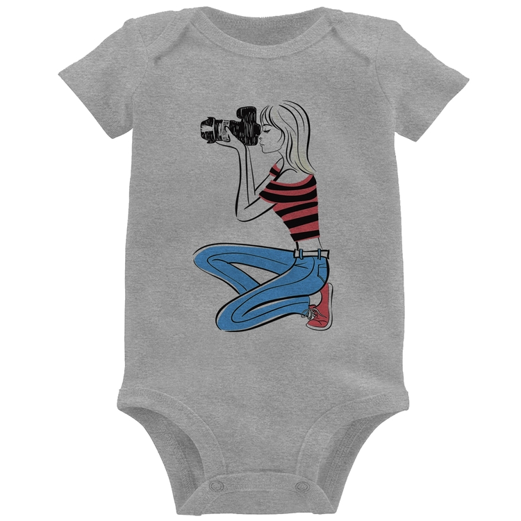 Body Bebê Fotógrafa Art - Cinza