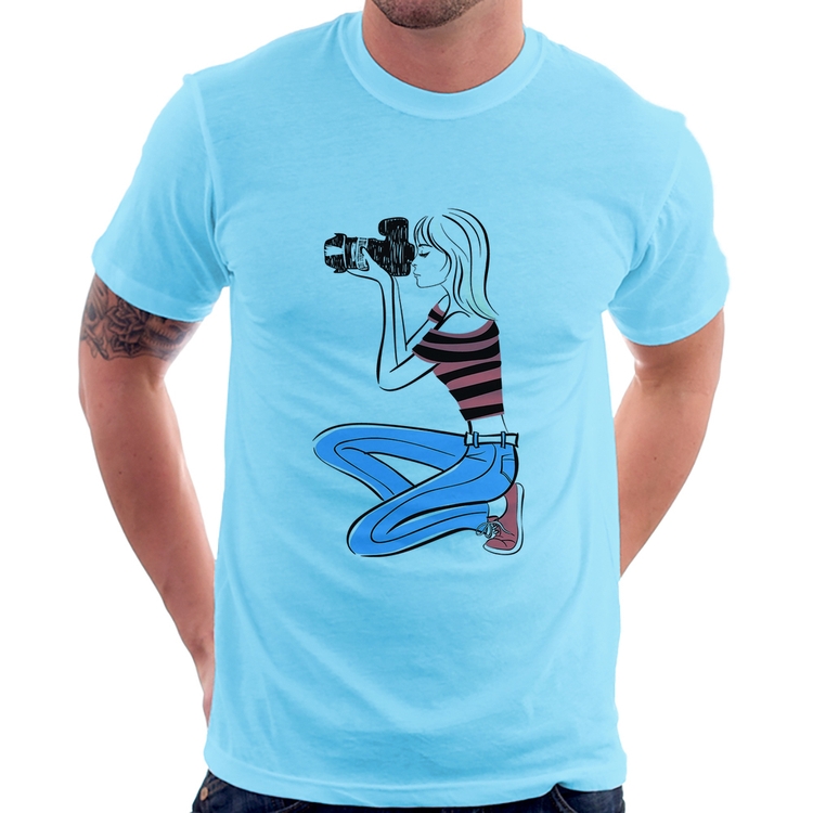 Camiseta Fotógrafa Art - Azul Bebê