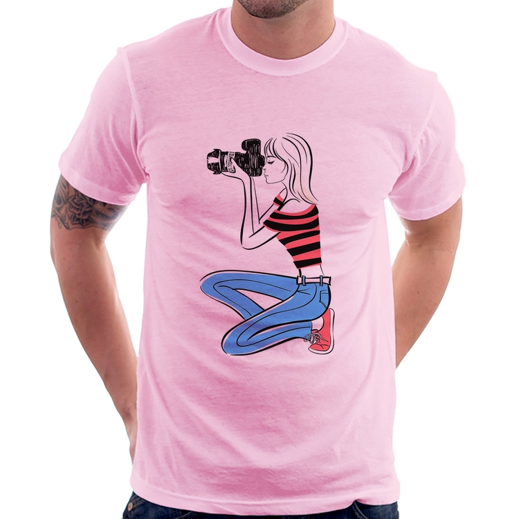 Camiseta Fotógrafa Art - Rosa Bebê