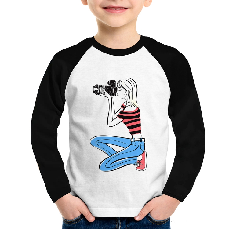 Camiseta Raglan Infantil Fotógrafa Art Manga Longa