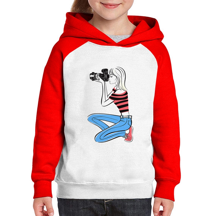 Moletom Infantil Fotógrafa Art - Branco/Vermelho