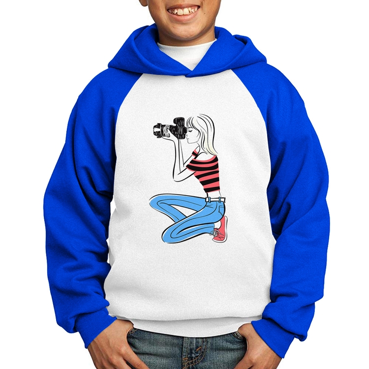 Moletom Infantil Fotógrafa Art - Branco/Azul