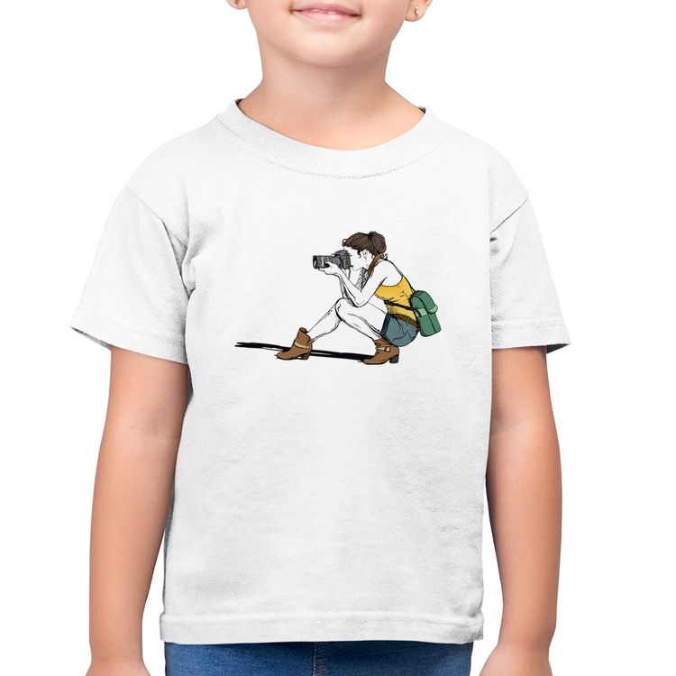 Camiseta Algodão Infantil Fotógrafa Desenho - Branca