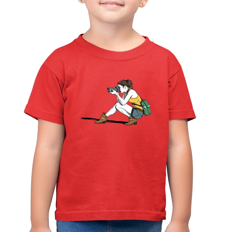 Camiseta Algodão Infantil Fotógrafa Desenho - Vermelha