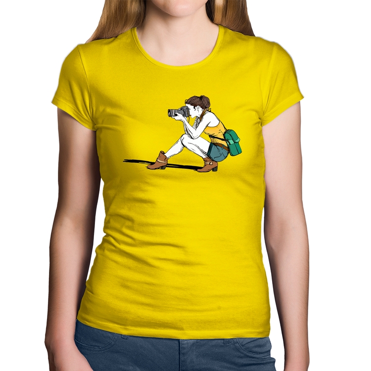 Baby Look Algodão Fotógrafa Desenho - Amarela