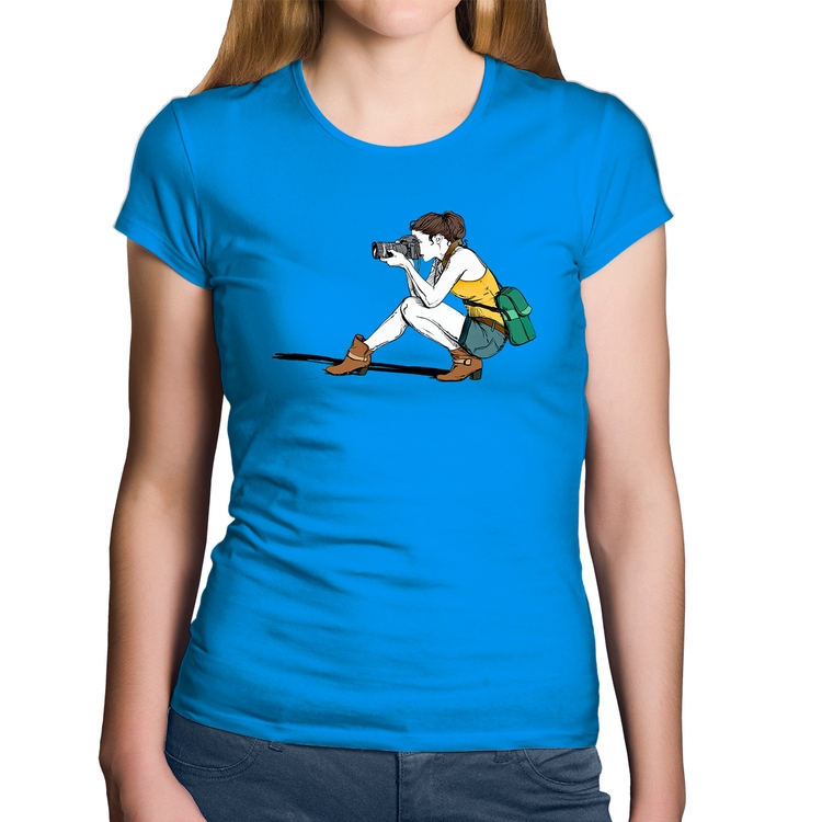 Baby Look Algodão Fotógrafa Desenho - Azul