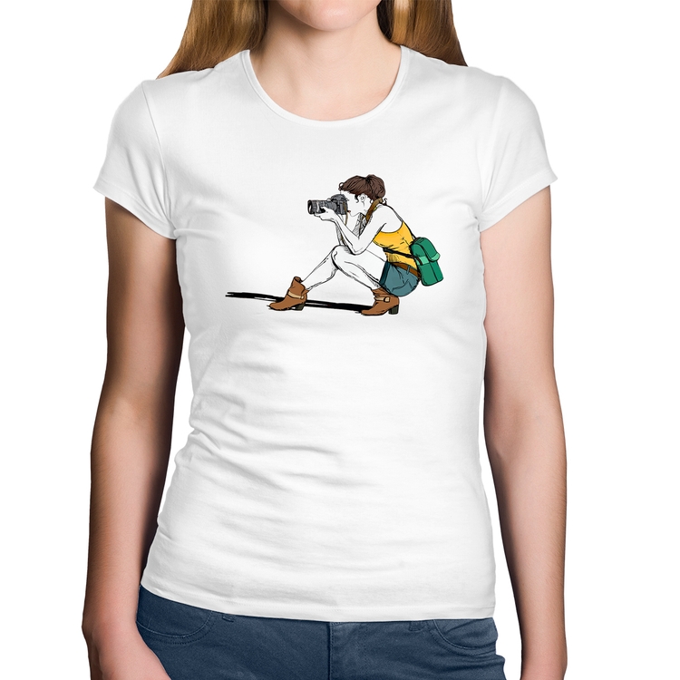 Baby Look Algodão Fotógrafa Desenho - Branca