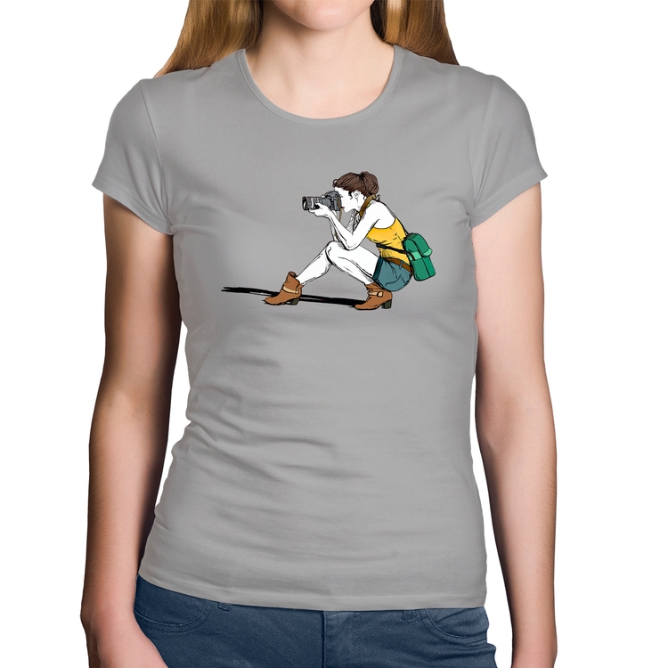 Baby Look Algodão Fotógrafa Desenho - Cinza