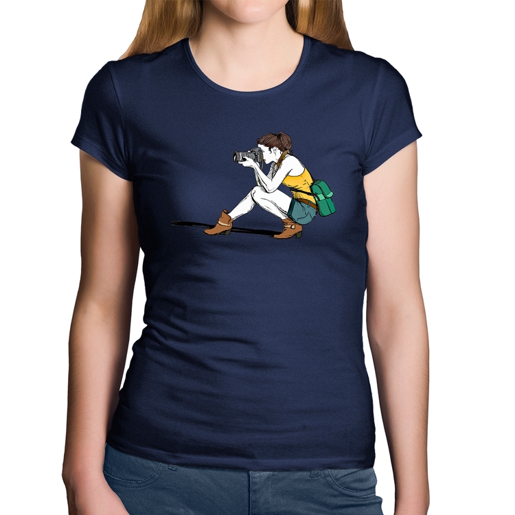 Baby Look Algodão Fotógrafa Desenho - Marinho