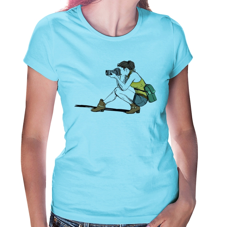 Baby Look Fotógrafa Desenho - Azul Bebê