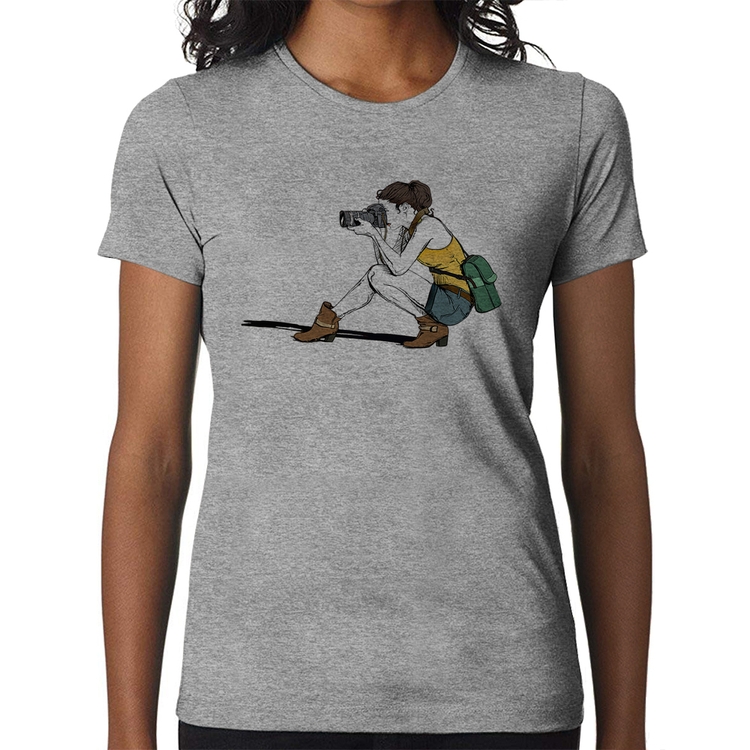 Baby Look Fotógrafa Desenho - Cinza