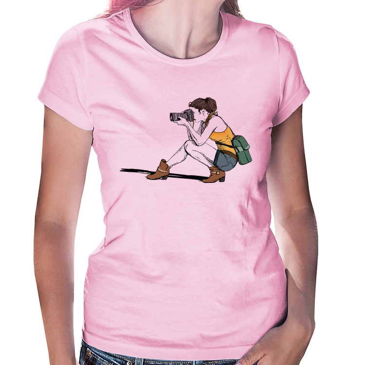 Baby Look Fotógrafa Desenho - Rosa Bebê