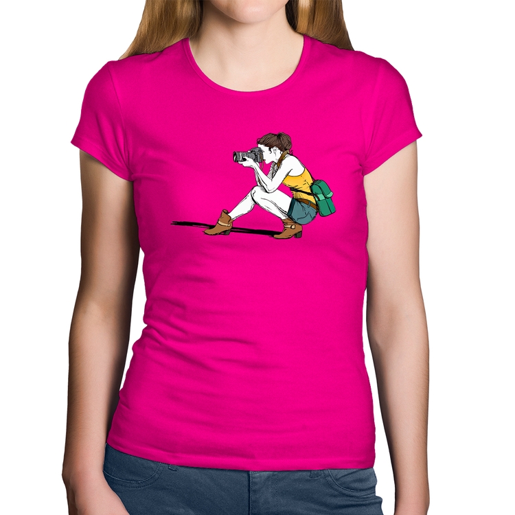 Baby Look Algodão Fotógrafa Desenho - Rosa