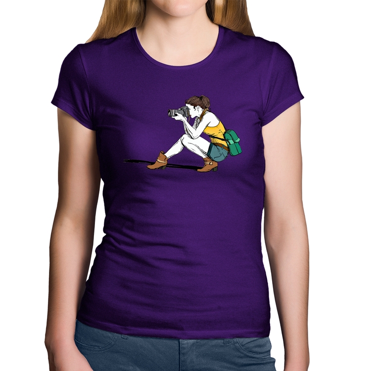 Baby Look Algodão Fotógrafa Desenho - Roxa