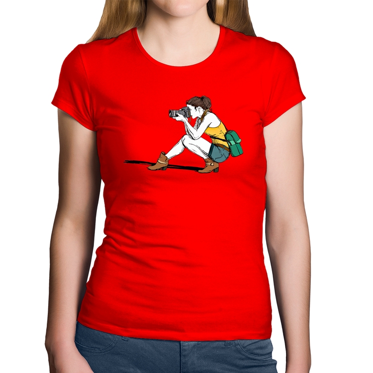 Baby Look Algodão Fotógrafa Desenho - Vermelha