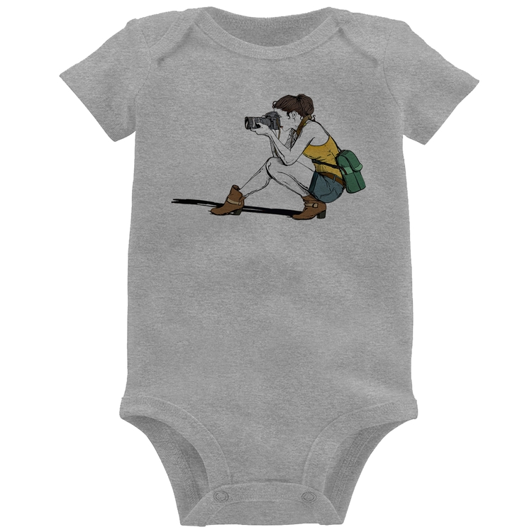 Body Bebê Fotógrafa Desenho - Cinza