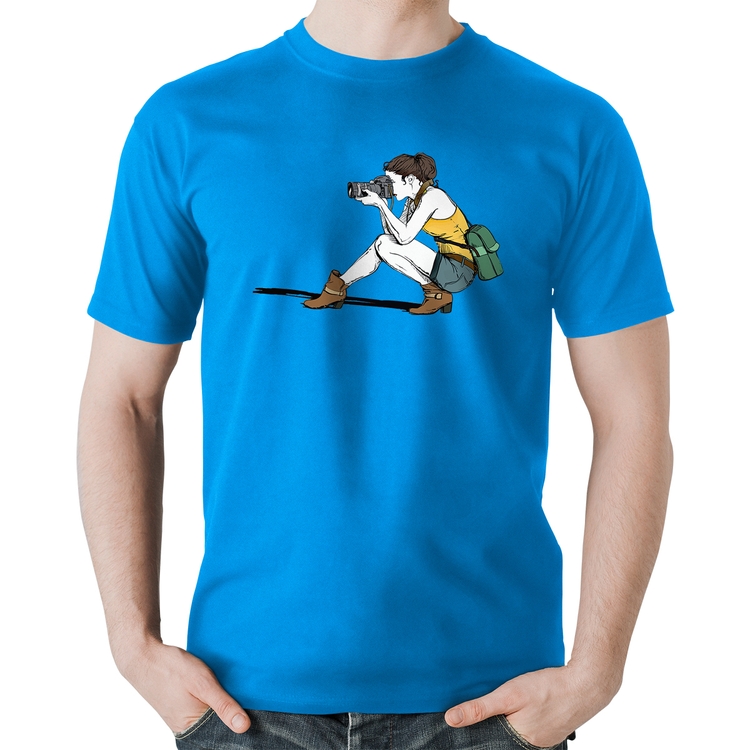 Camiseta Algodão Fotógrafa Desenho - Azul