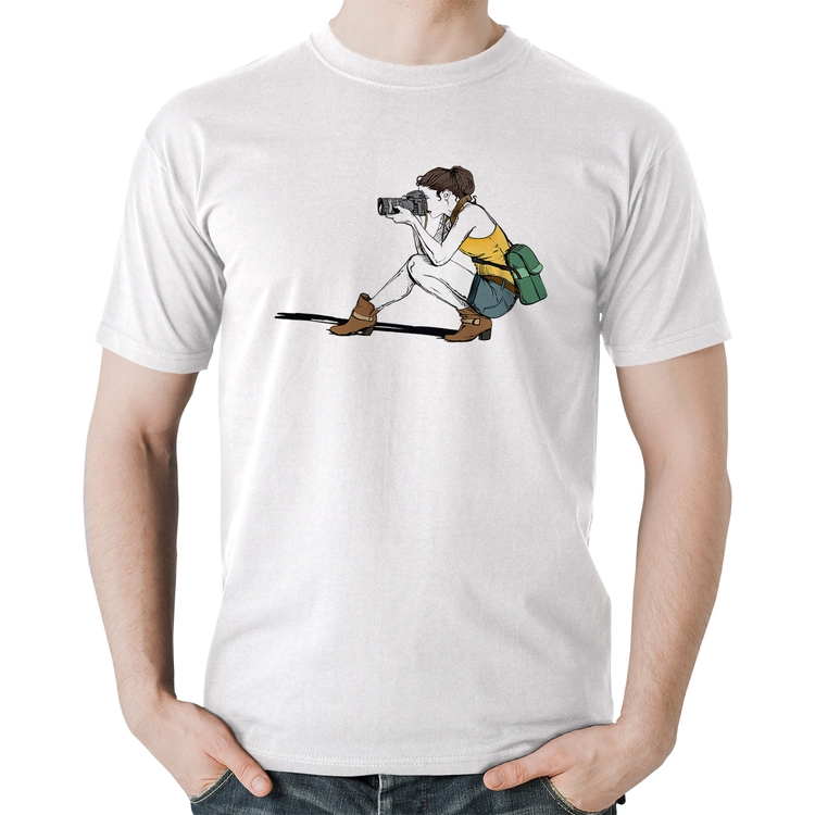 Camiseta Algodão Fotógrafa Desenho - Branca