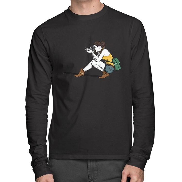 Camiseta Algodão Fotógrafa Desenho Manga Longa