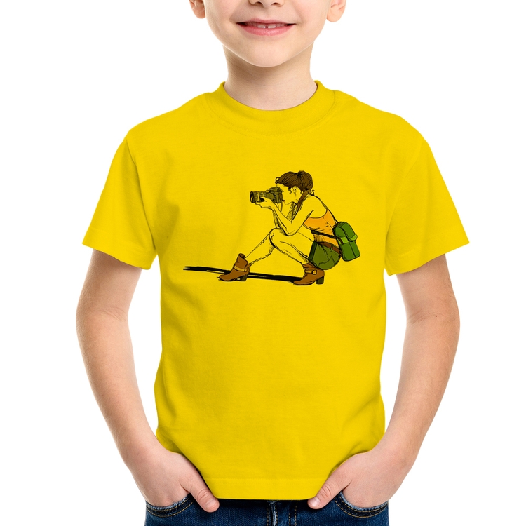 Camiseta Infantil Fotógrafa Desenho - Amarela