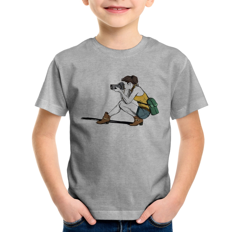 Camiseta Infantil Fotógrafa Desenho - Cinza