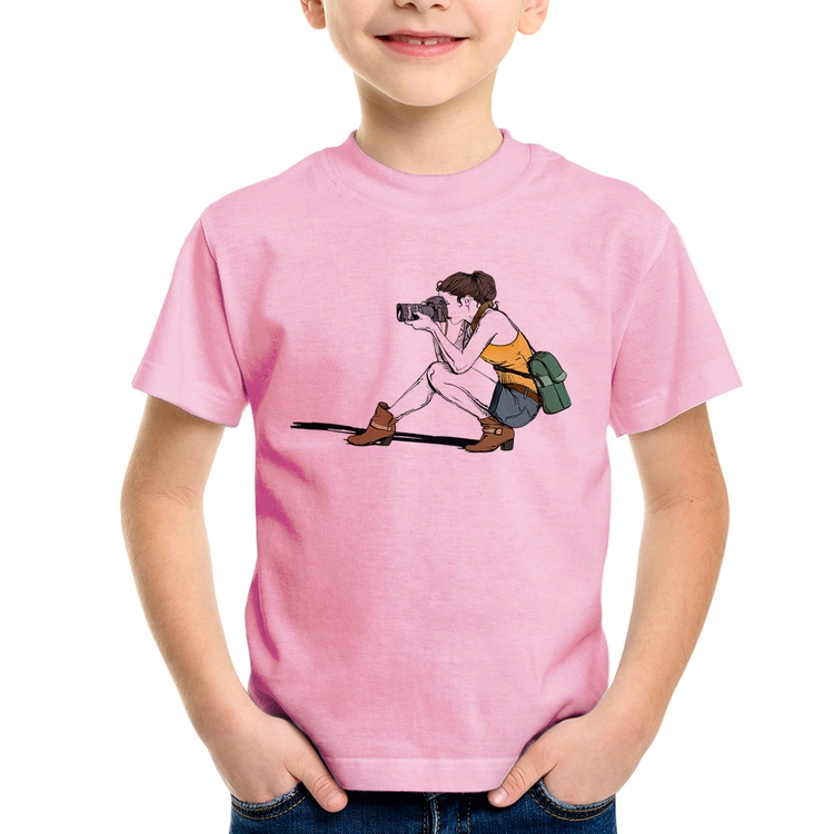 Camiseta Infantil Fotógrafa Desenho - Rosa Bebê