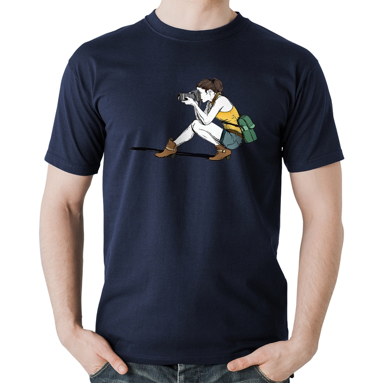 Camiseta Algodão Fotógrafa Desenho - Marinho