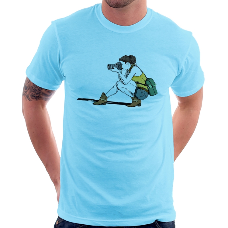 Camiseta Fotógrafa Desenho - Azul Bebê