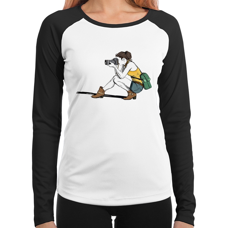 Baby Look Raglan Fotógrafa Desenho Manga Longa