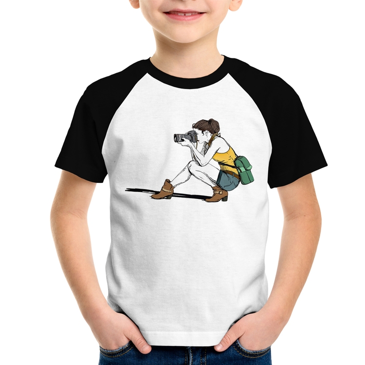 Camiseta Raglan Infantil Fotógrafa Desenho