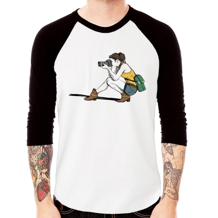 Camiseta Raglan Fotógrafa Desenho Manga 3/4